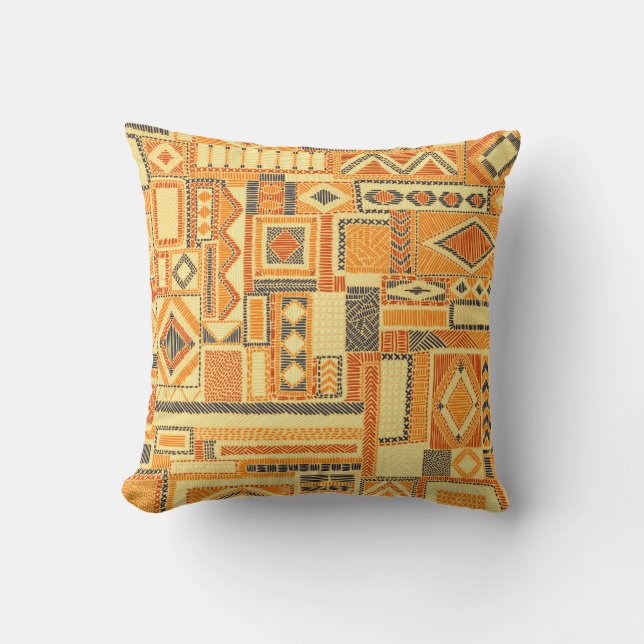 Embroidered Bohemian Patchwork Seamless Pattern Throw Pillow (Front)