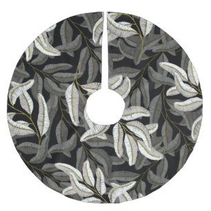 Embroidered branches: black-white print. brushed polyester tree skirt