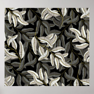 Embroidered branches: black-white print. poster
