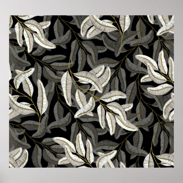 Embroidered branches: black-white print. poster (Front)