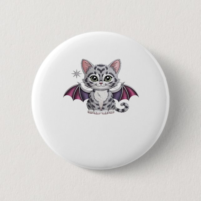 embroidered cat bat Classic T-Shirt 2 Inch Round Button (Front)