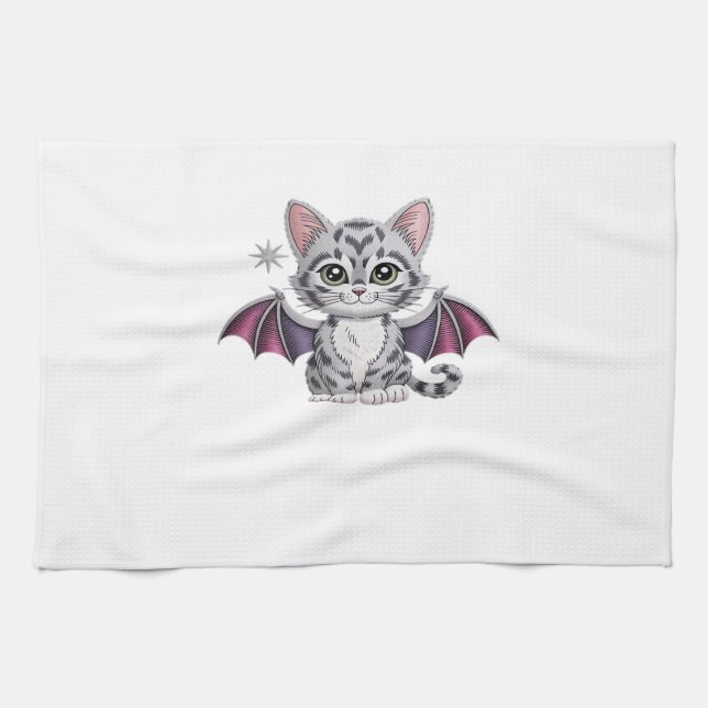 embroidered cat bat Classic T-Shirt Kitchen Towel (Horizontal)