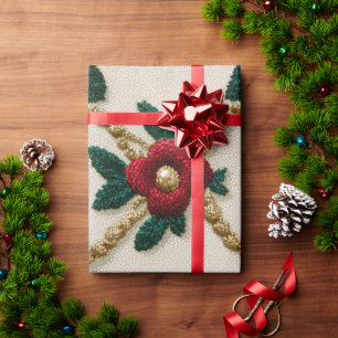 Embroidered Christmas Floral Wrapping Paper Fest