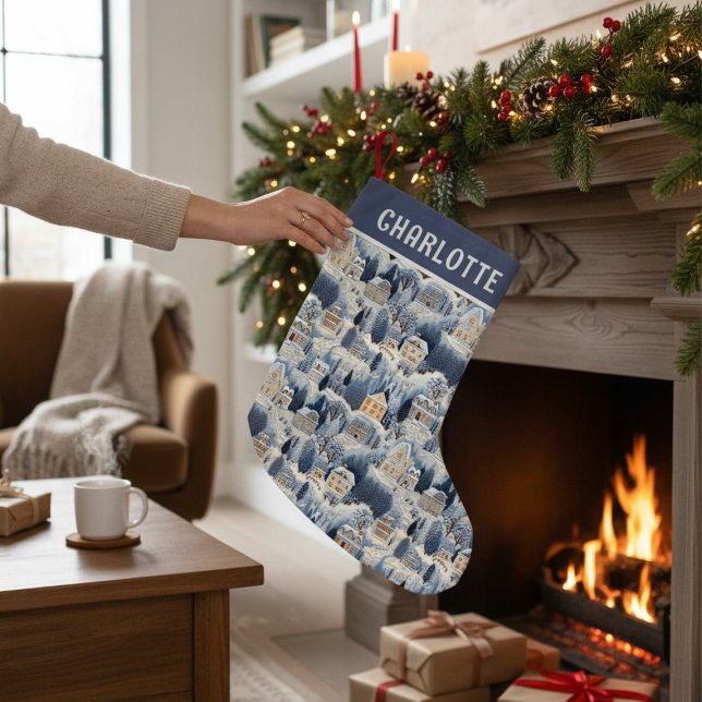 Embroidered Christmas Snowy Winter Homes Small Christmas Stocking (Creator Uploaded)