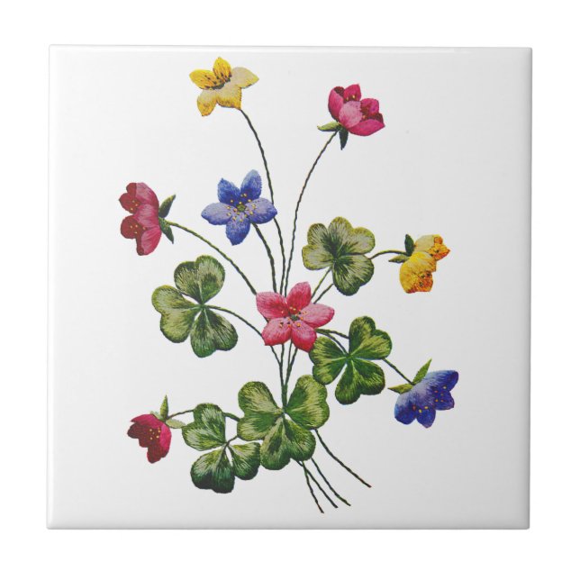 Embroidered Colourful Wood Sorrel Tile (Front)