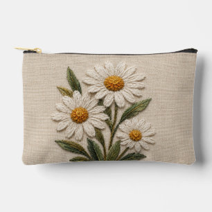 Embroidered Daisy Bloom Accessory Pouch