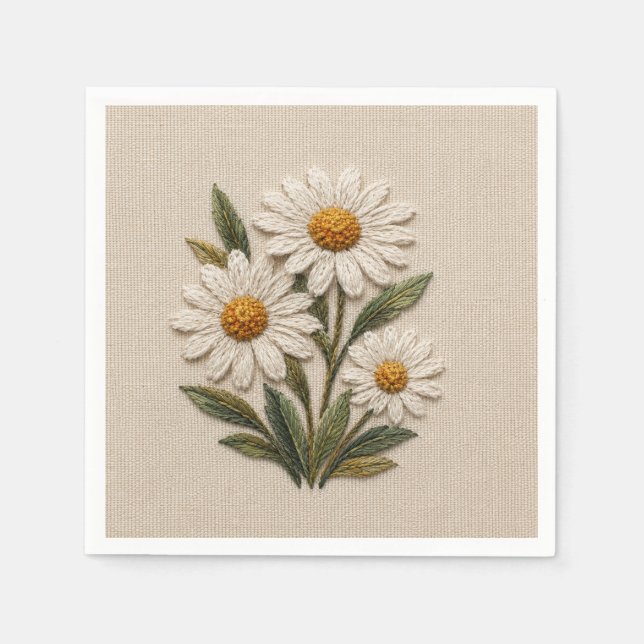 Embroidered Daisy Bloom Napkin (Front)