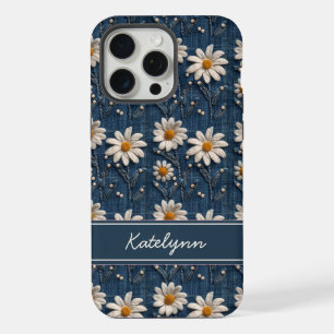 Embroidered Daisy Denim Phone Case with Name