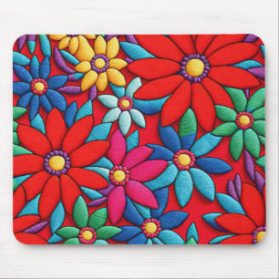 Embroidered Daisy Design Mouse Pad