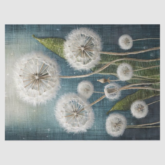 Embroidered Dandelions on Denim, Puffy & Magical  Tissue Paper (Front)