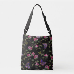 Embroidered Datura Flowers: Botanical Art Crossbody Bag