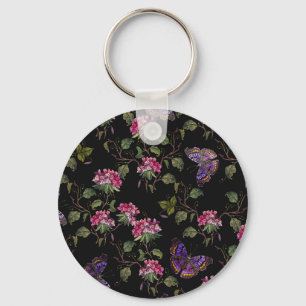 Embroidered Datura Flowers: Botanical Art Keychain