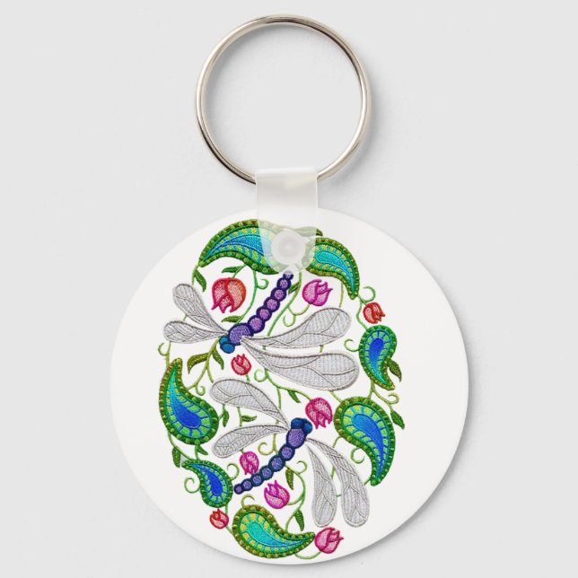 embroidered dragonflies keychain (Front)