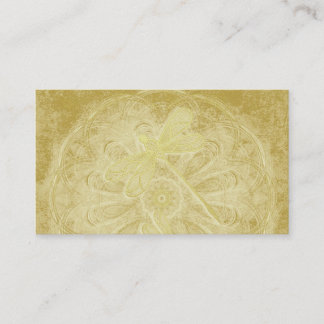 Embroidered dragonflies on gold mandala business card