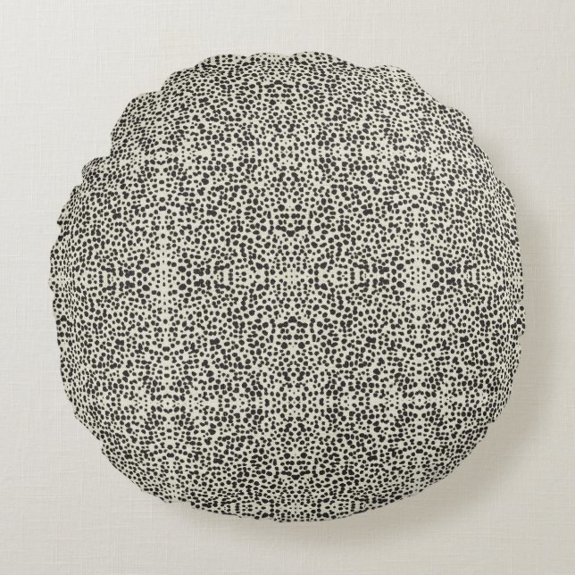Embroidered Effect Dalmatian Fur Print Round Pillow (Front)