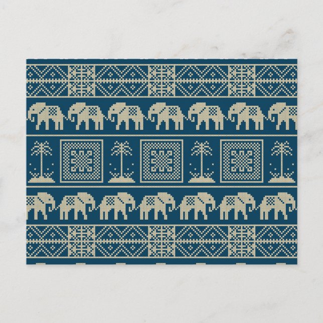 Embroidered Elephant Holiday Postcard (Front)