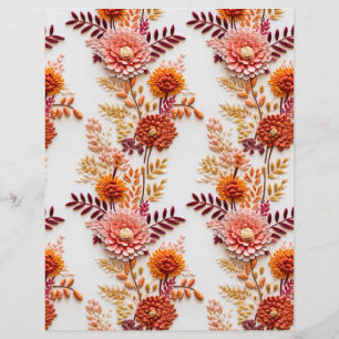 embroidered fall flowers pattern scrapbook paper