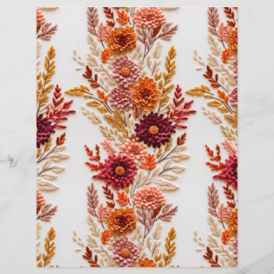 embroidered fall flowers pattern scrapbook paper