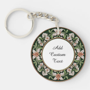 Embroidered Floral Circular Frame Keychain