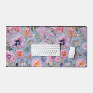 Embroidered Floral Seamless Pattern Desk Mat