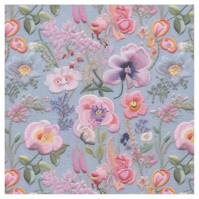 Embroidered Floral Seamless Pattern Fabric (Close Up)