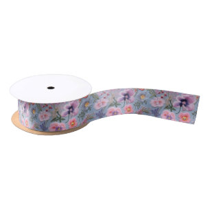 Embroidered Floral Seamless Pattern Satin Ribbon
