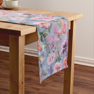 Embroidered Floral Seamless Pattern Short Table Runner