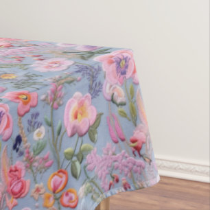 Embroidered Floral Seamless Pattern Tablecloth