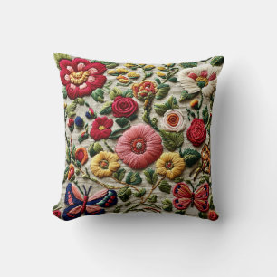 Embroidered Floral Throw Pillow