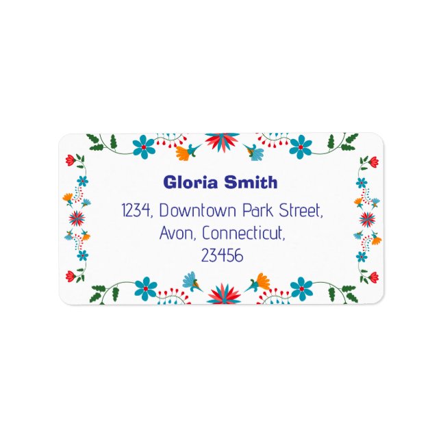 Embroidered Florals Rectangular Address Label (Front)