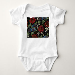 Embroidered Florals: Renaissance Seamless Pattern Baby Bodysuit