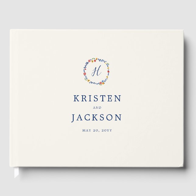Embroidered Florals Wedding Guest Book (Front)