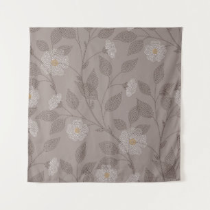 Embroidered flowers and leaves on brown background tapestry