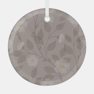 Embroidered flowers and leaves, seamless design. glass ornament