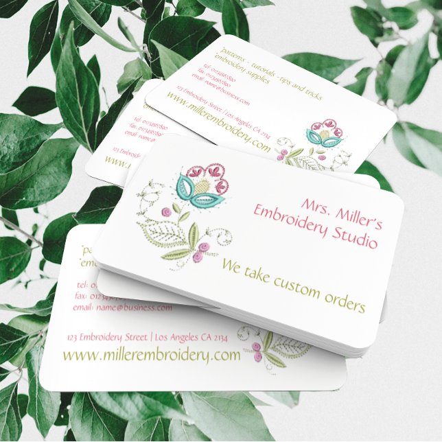 Embroidered Flowers Embroidery Floral Pattern Business Card (Creator Uploaded)