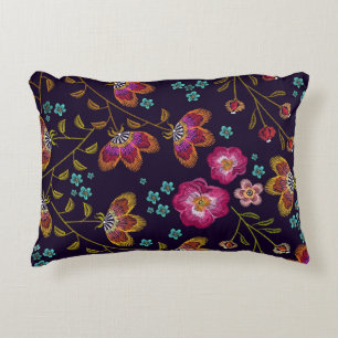 Embroidered flowers: fashion seamless pattern accent pillow