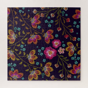 Embroidered flowers: fashion seamless pattern jigsaw puzzle