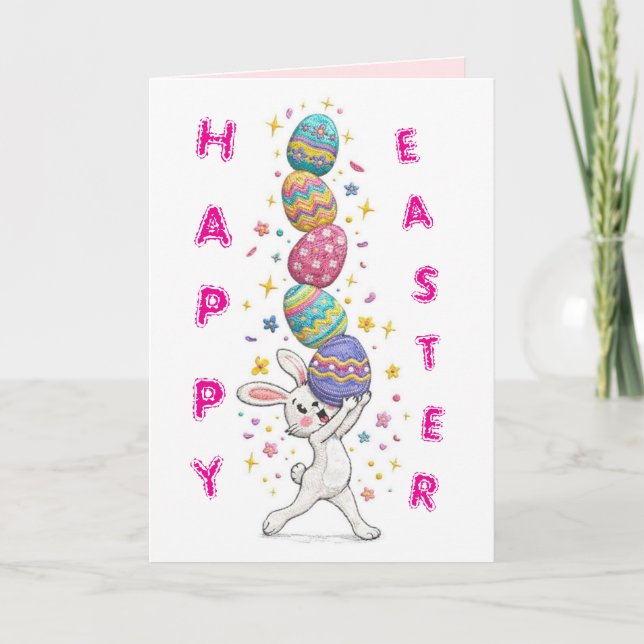 Embroidered Funny Bunny Easter personalized Card (Front)