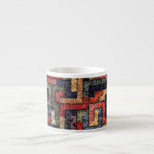 Embroidered geometric, ethnic texture espresso cup