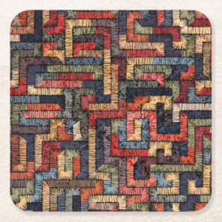 Embroidered geometric, ethnic texture square paper coaster