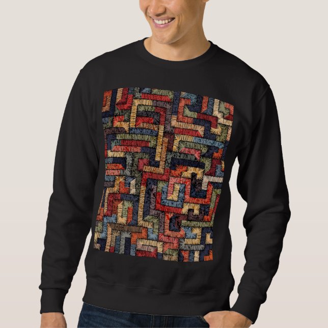 Embroidered geometric, ethnic texture sweatshirt (Front)