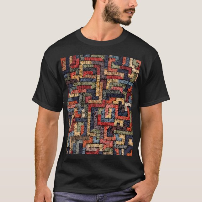 Embroidered geometric, ethnic texture T-Shirt (Front)