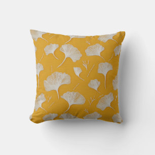 Embroidered Ginkgo Leaf Pattern Throw Pillow