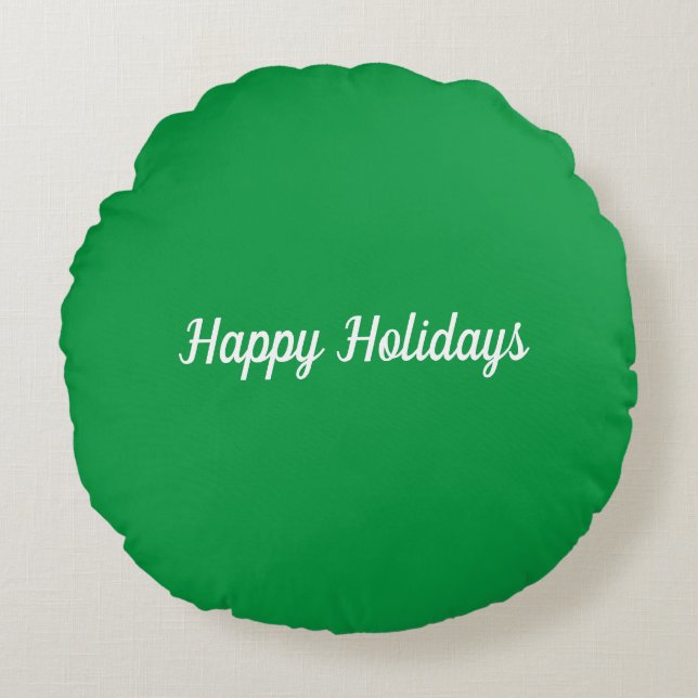 Embroidered Green Christmas Round Pillow (Front)