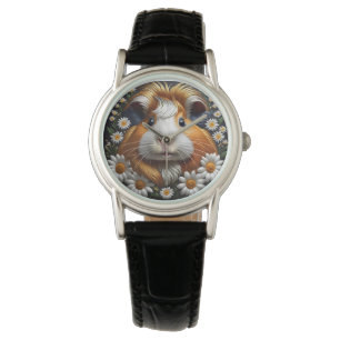 Embroidered Guinea Pig with Daisies Watch