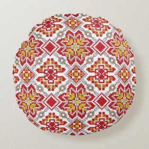 Embroidered handmade cross-stitch ethnic Ukraine p Round Pillow