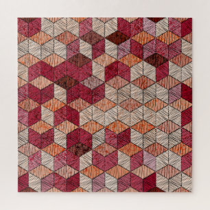 Embroidered Hexagons: Bohemian Patchwork Print. Jigsaw Puzzle