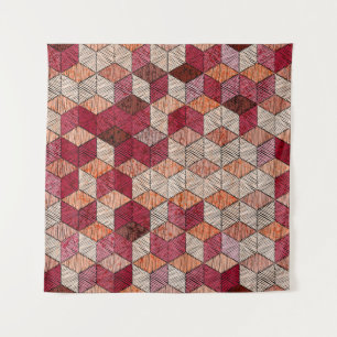 Embroidered Hexagons: Bohemian Patchwork Print. Tapestry