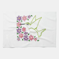 Embroidered Hummingbird/Flower Towels