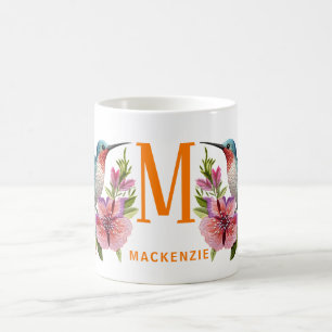 Embroidered Hummingbird Monogram Name Customized Coffee Mug